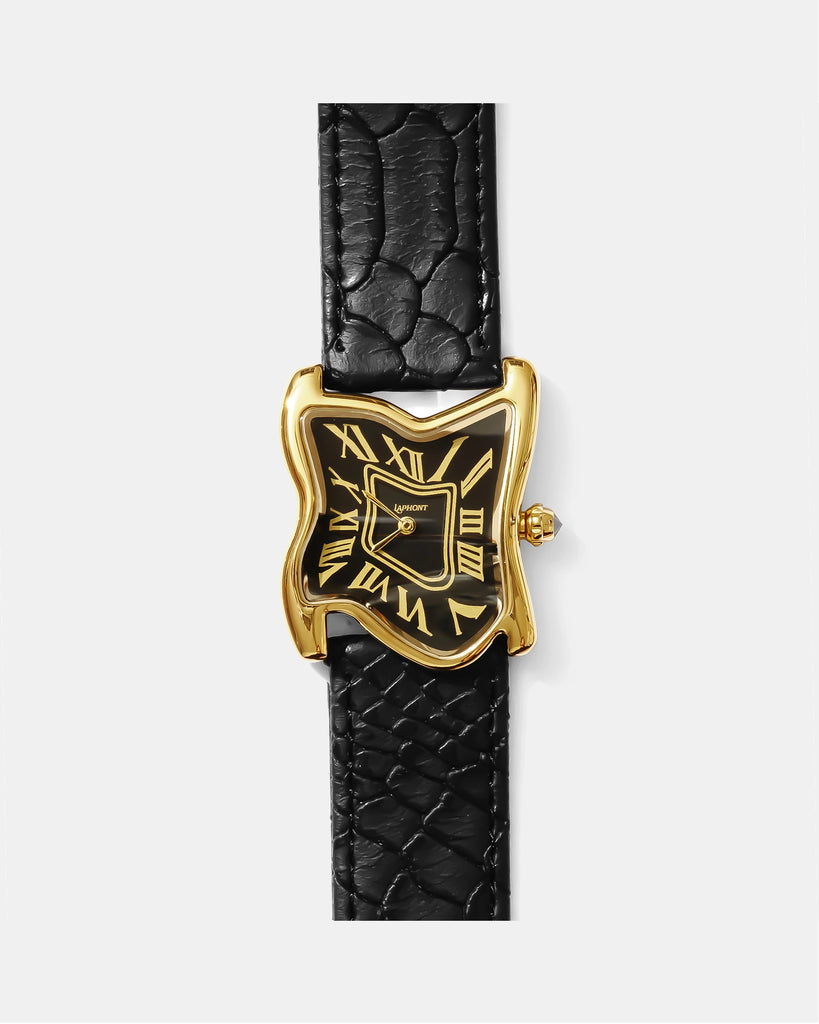 Square Melting Watch Large Gold Black Dial Edition